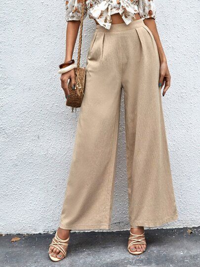 Solid Zipper Back Wide Leg Pants | SHEIN