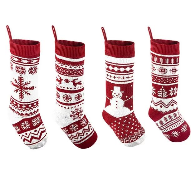 Actoyo Red White Knitted Christmas Hanging Stockings Candy Bag Xmas Tree Decor Gift Bags - Walmar... | Walmart (US)
