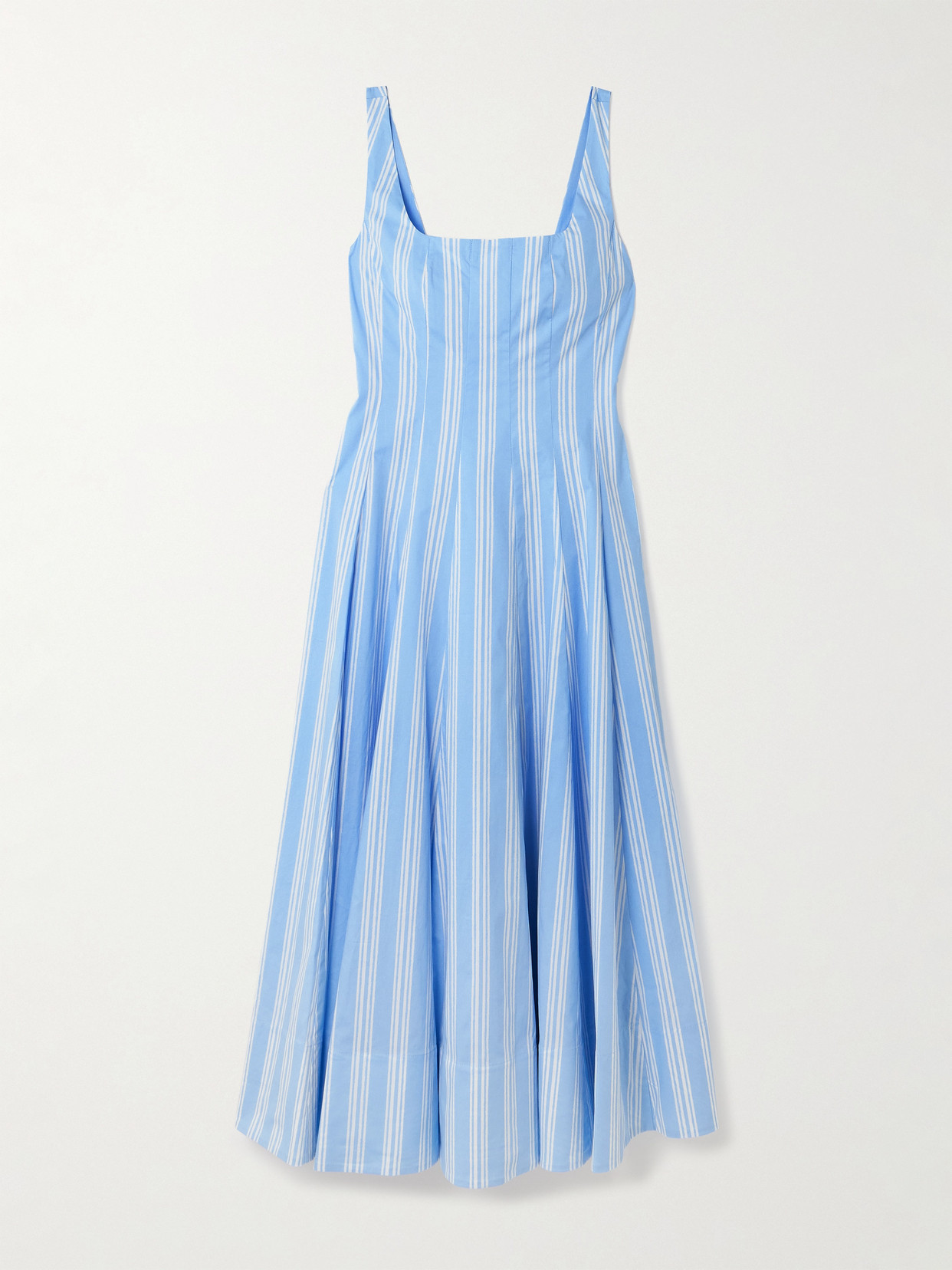 STAUD - Wells Paneled Striped Cotton-blend Poplin Midi Dress - Blue | NET-A-PORTER (US)