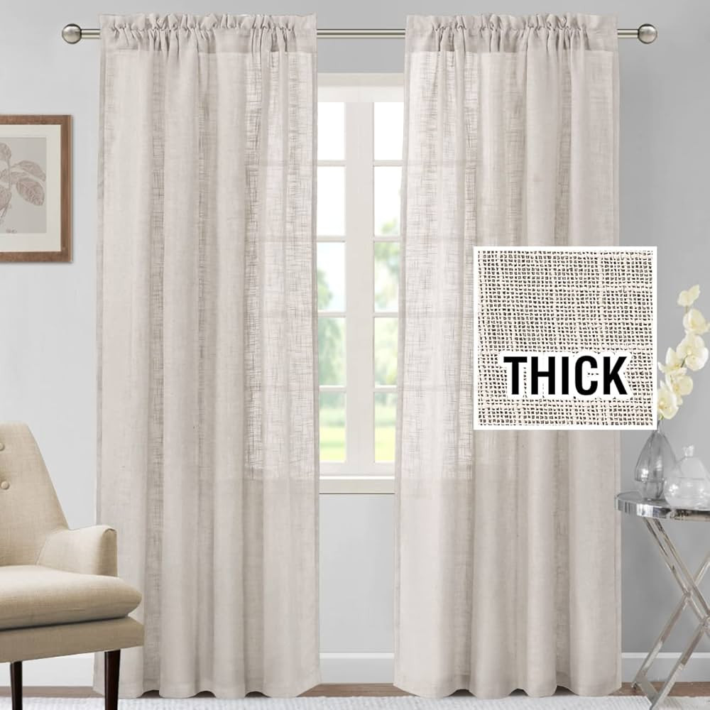 H.VERSAILTEX Linen Curtains 84 inches Long Natural Linen Blended Curtains for Living Room Burlap ... | Amazon (US)