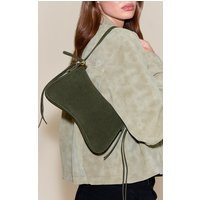 Olive Faux Suede Curved Beaded Shoulder Bag | PrettyLittleThing UK