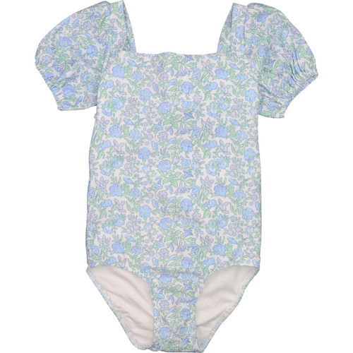 Blue And Green Floral Tie Back Lycra Swimsuit - Shipping Mid March | Cecil and Lou