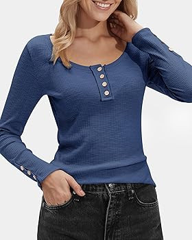 Stelle Women's Long Sleeve Henley T Shirts Button Ribbed Knit Loose Fit Basic Tops Fall Fashion O... | Amazon (US)