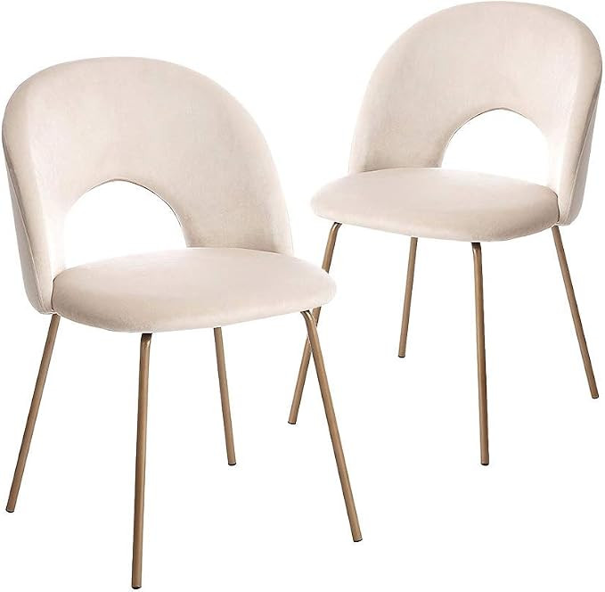 CangLong Velvet Seat Chair with Metal Legs for Kitchen Dining Room, Pack of 2. Beige | Amazon (US)