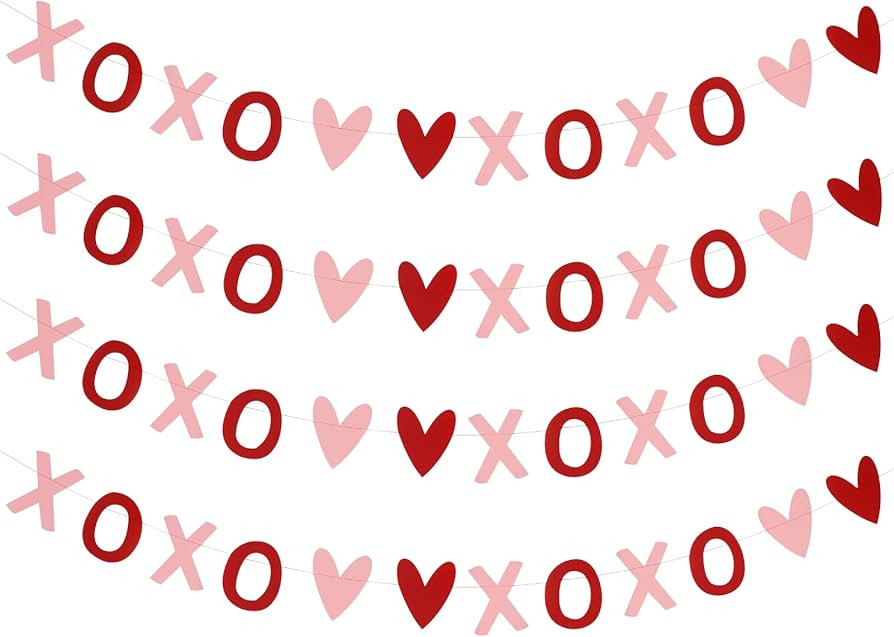 4Pcs Valentines Day XOXO Garland XOXO Banner Red and Pink, Valentines Hanging Heart Garland Decor... | Amazon (US)