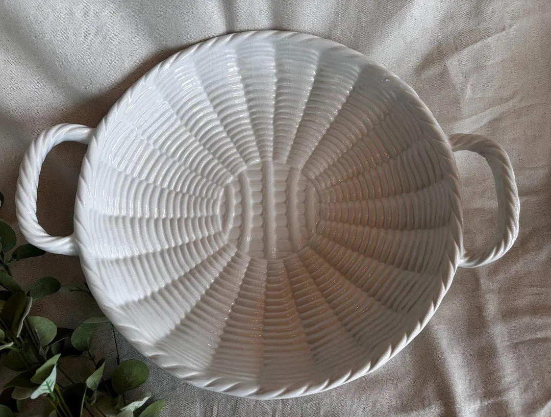 Vintage White Ceramic Made in Italy Serving Tray Centerpiece Bowl With Handles } Large Round Whit... | Etsy (US)