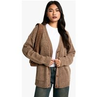 Womens Soft Knit Button Through Cardigan - Brown - M | boohoo (US & Canada)