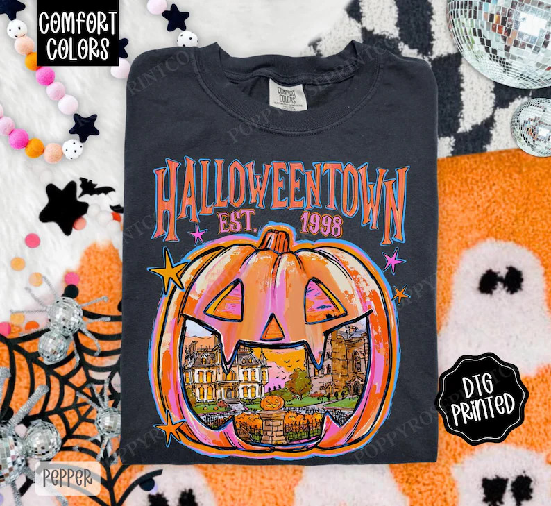Comfort Colors Halloween Town Pumpkin Shirt, Halloween Town University T-shirt, Retro Spooky Seas... | Etsy (Global)