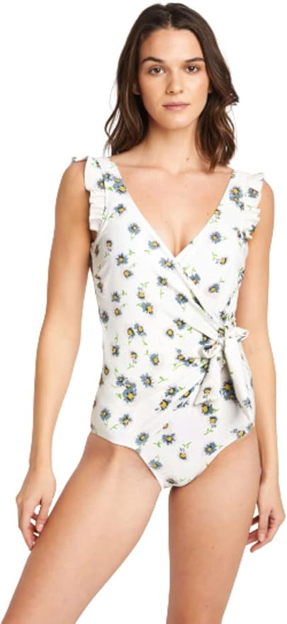 1 PC. Ladies Daisy Cream V-Neck One Piece with Ruffle Swimwear | Amazon (US)