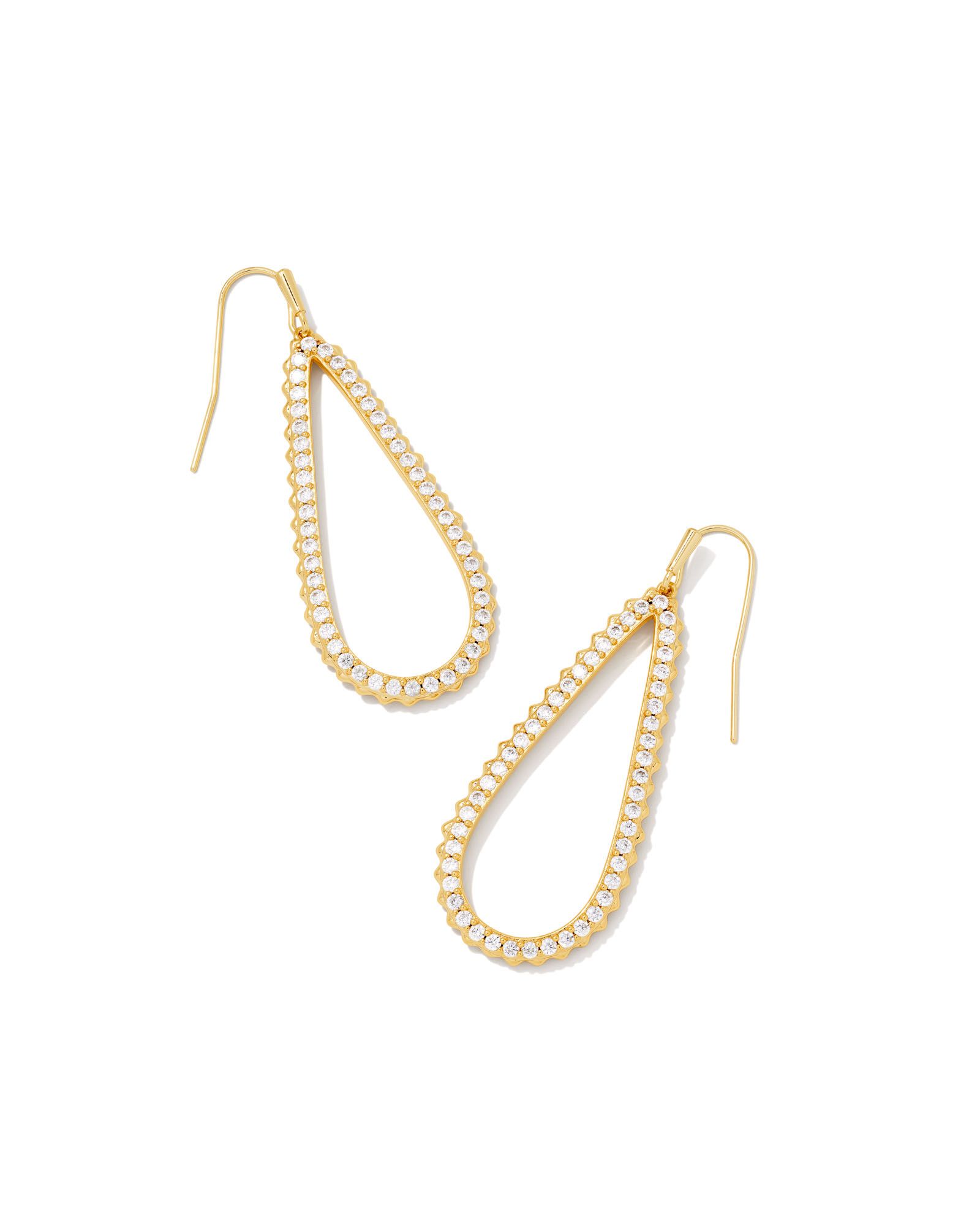 Payton Gold Open Frame Earrings in White Crystal | Kendra Scott