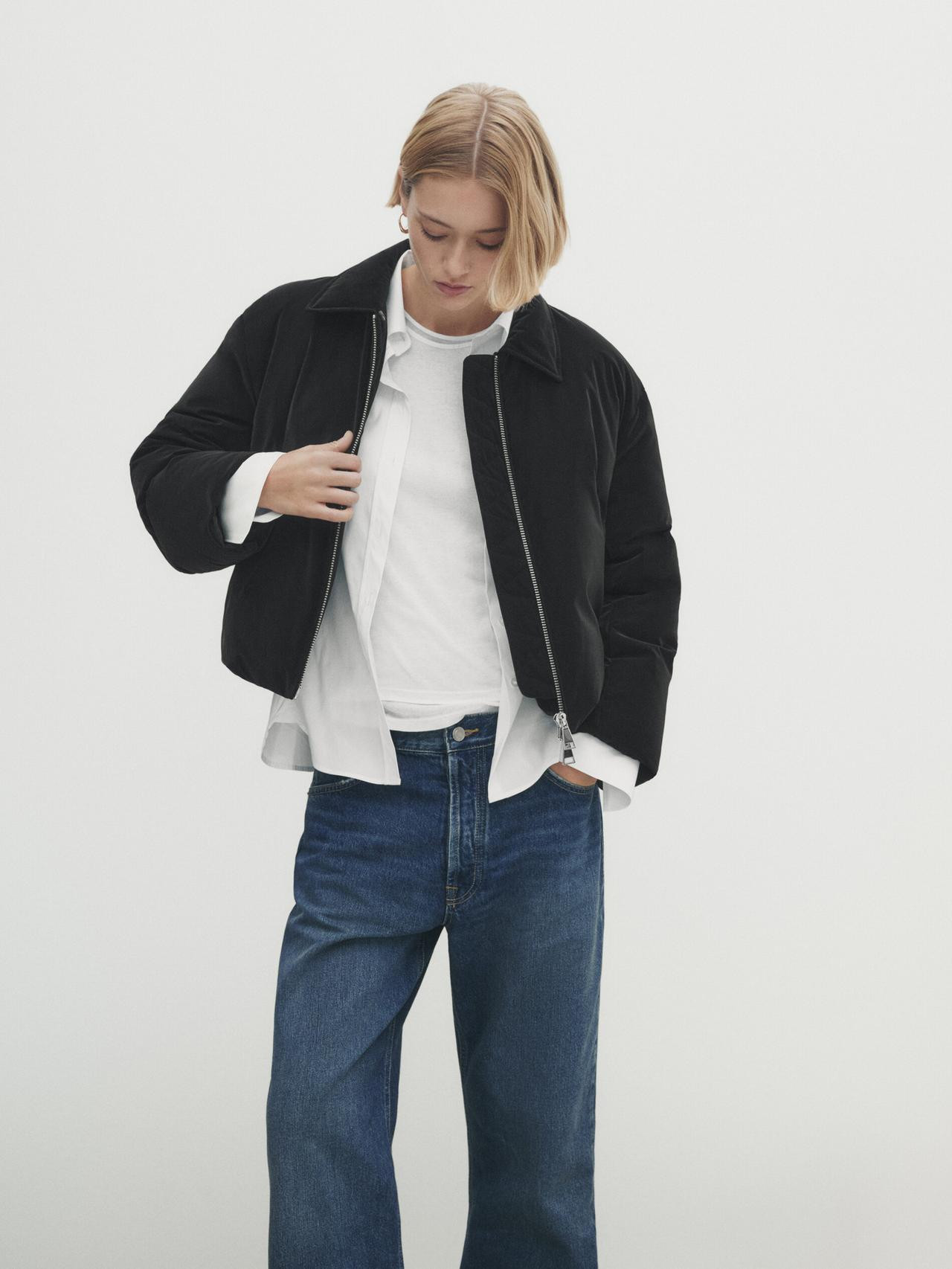 Satin effect cropped jacket with down and feathers filling | Massimo Dutti UK