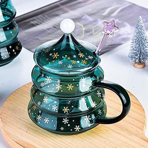 Christmas Tree Shaped Coffee Mugs,URMAGIC 14/16 Oz Tea Glass Cups with Lid,Handle and Star Spoon,... | Amazon (US)