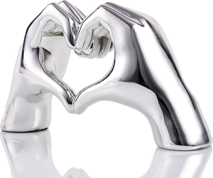 Silver Heart Hands Sculpture , Love Centerpieces Aesthetic Statue and Sculpture Living Room Bedro... | Amazon (US)