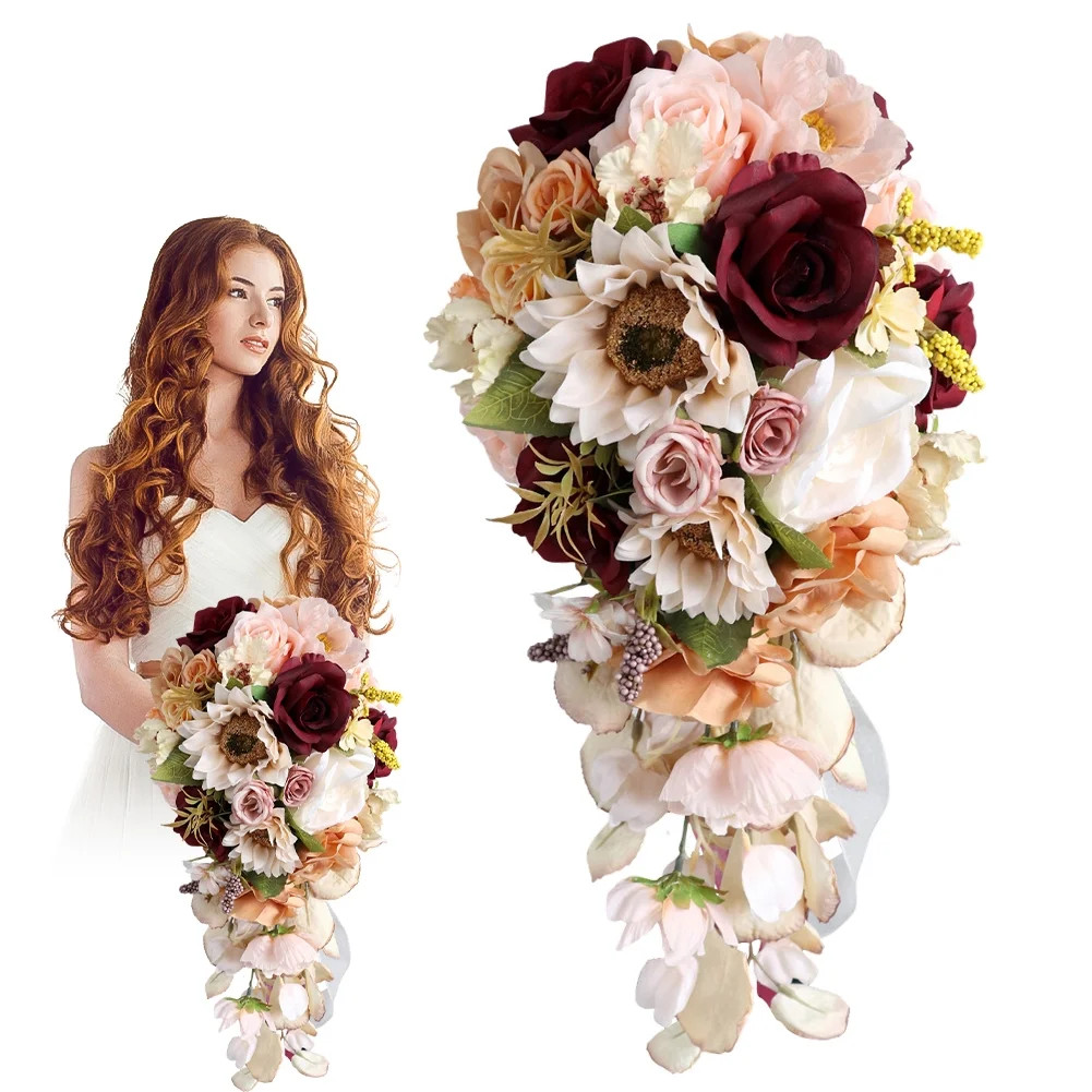 Cascading Bridal Bouquet with Autumn Colors Handcrafted Silk Wedding Flowers for Fall Weddings | Walmart (US)