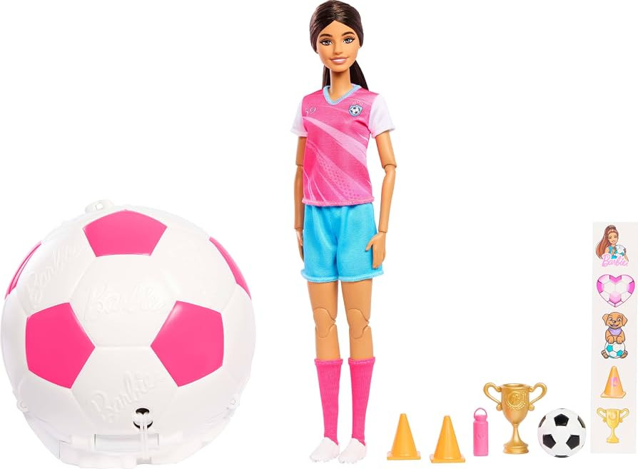 Barbie Team Roll and Reveal Soccer Player Doll and Accessories with Brunette Fashion Doll & 8 Sur... | Amazon (US)