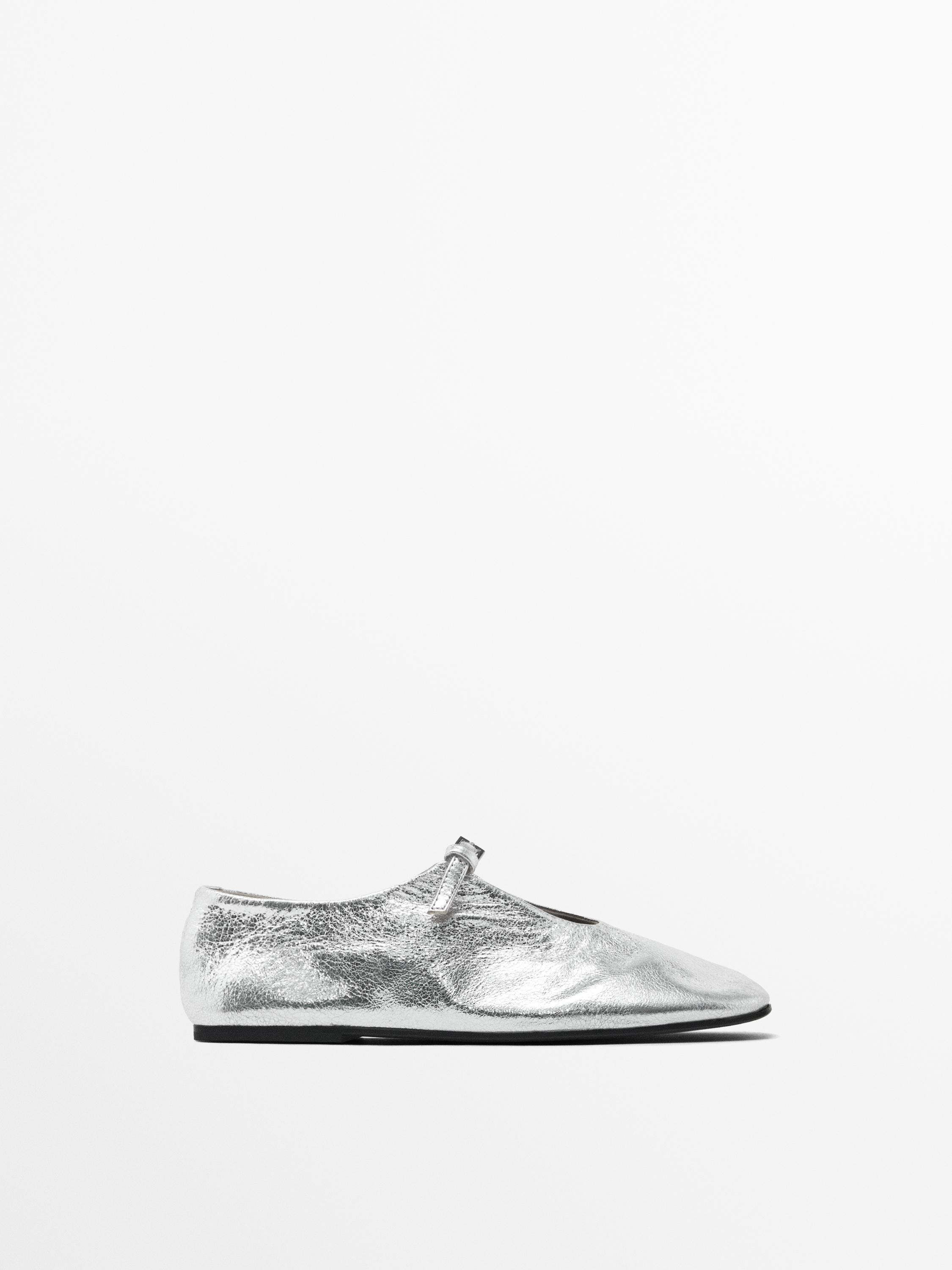 Soft ballet flats with buckle · Silver · Flat Shoes | Massimo Dutti | Massimo Dutti US