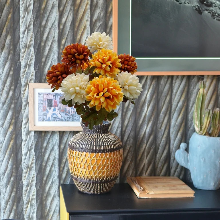 Mainstays 20in Indoor Artificial Mum Bush, Cream and Orange Colors | Walmart (US)