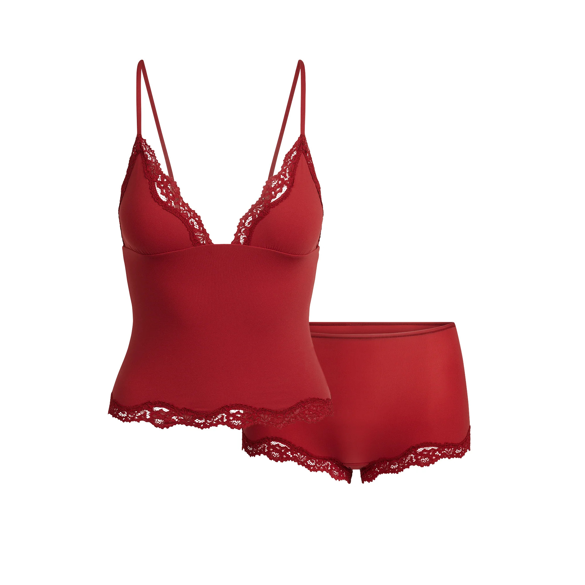 FITS EVERYBODY LACE TRIANGLE CAMI AND BOY SHORT SET | BRICK | SKIMS (US)