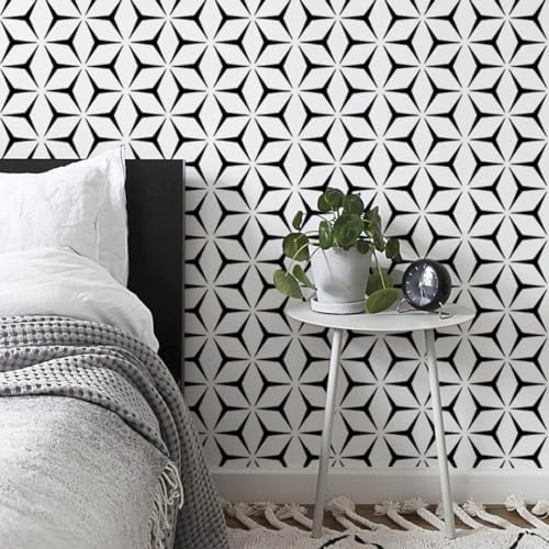 Heroad Brand Peel and Stick Wallpaper Geometric Wallpaper Black and White Contact Paper Modern Removable Wallpaper Boho Contact Paper for Shelf Liners Cabinets Self-Adhesive Vinyl Roll 17.7" x 118" | Amazon (US)