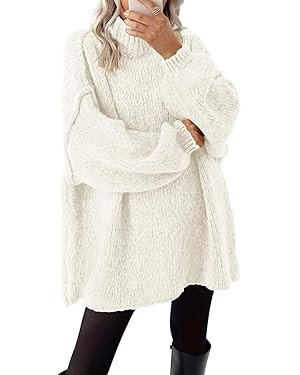 BTFBM Sweaters for Women Fall 2025 Long Sleeve Mock Neck Cable Knit Oversized Sweater Pullover To... | Amazon (US)