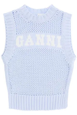 Ganni open-stitch knitted vest with logo | Residenza725 US