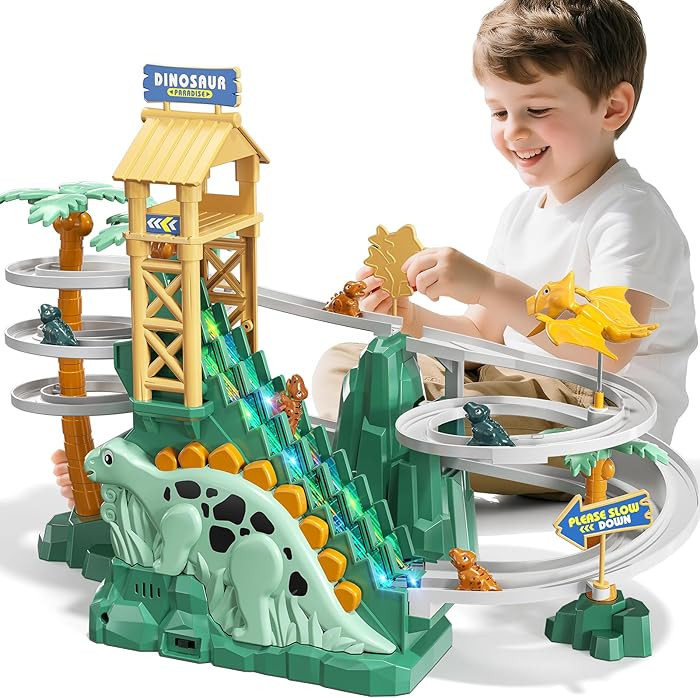 Dinosaur Climbing Slide Stair Toy for Toddlers Aged 3 4 5 6 7 8 - Racing Track Game Set, Sliding ... | Amazon (US)
