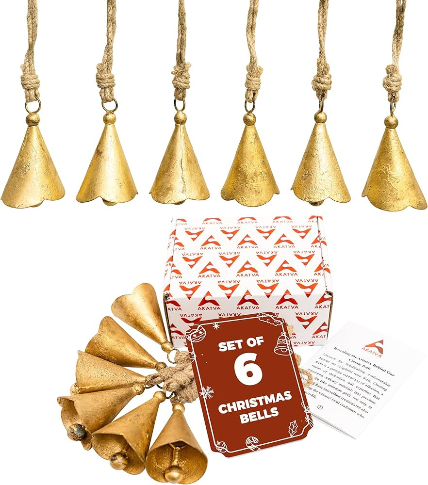 Gold Christmas Ornaments Set – Vintage Christmas Decor for Tree – Gold Christmas Bells – Ch... | Amazon (US)