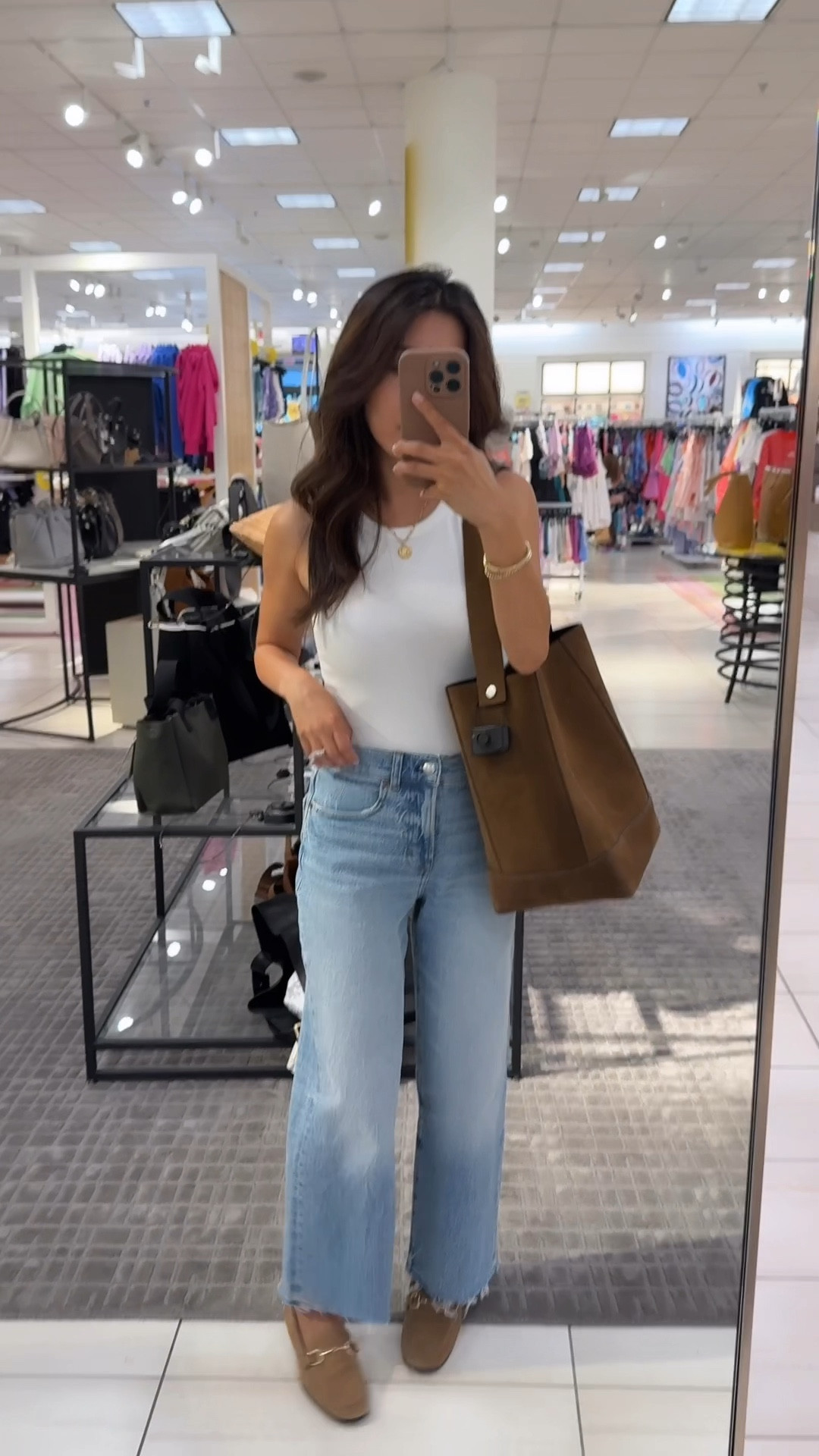 Nordstrom anniversary sale bag try on. This elevated hobo tote caught my eye available in suede or black leather. You can flip over which side you carry it whether you want it to look more edgy with the zipper pocket or more clean and simple. Roomy capacity with magnetic top closure - in my madewell wide crop jeans 24 petite "hallstead" wash, sold at both nordstrom and madewell - mango suede loafers 5 - Gap tank xs petite Nsale, Nordstrom sale

#LTKSaleAlert #LTKPetite #LTKItBag