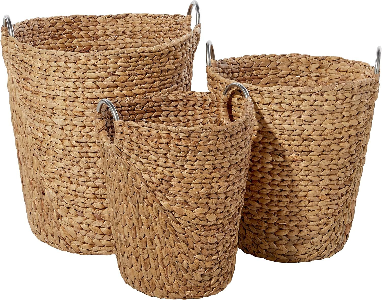 Deco 79 Braided Seagrass Bucket Silver Metal Loop Handles, Nesting Baskets: 19", 17", 15" S/3 H-4... | Amazon (US)