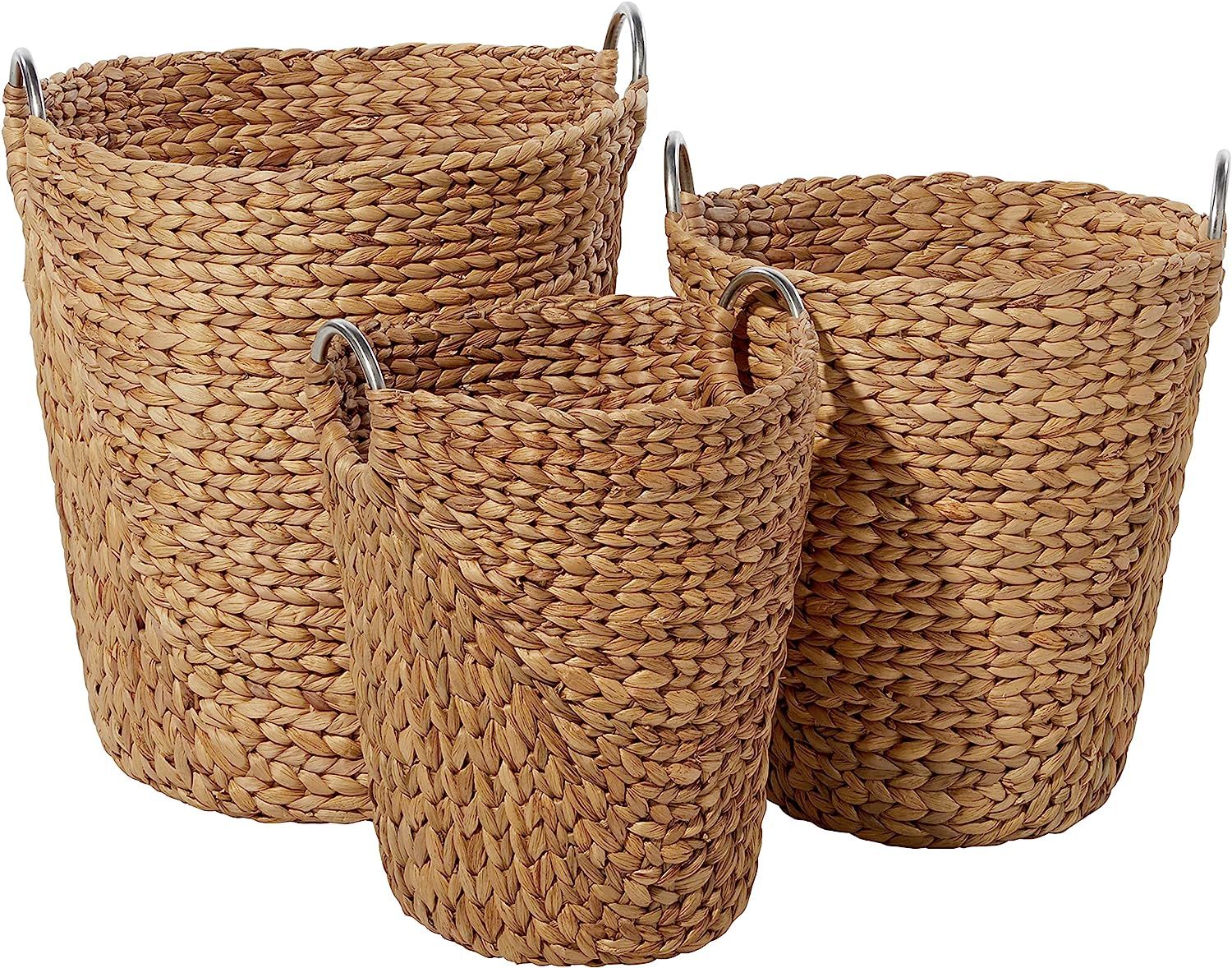 Deco 79 Braided Seagrass Bucket Silver Metal Loop Handles, Nesting Baskets: 19", 17", 15" S/3 H-4... | Amazon (US)