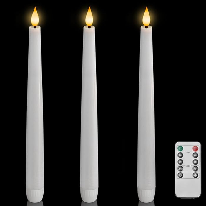 Homemory 3 Pcs Waxy Flameless Taper Candles with Remote, Led Flameless Candlesticks Classic Tall ... | Amazon (US)