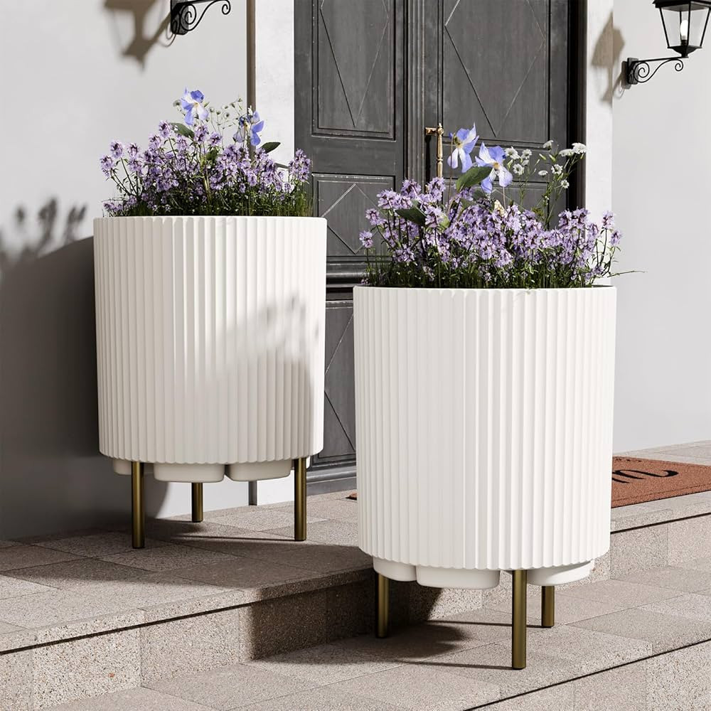 20.3'' Front Porch Planter Stand Set of 2, Round Plant Stand for Porch, Plastic Striped Planter S... | Amazon (US)