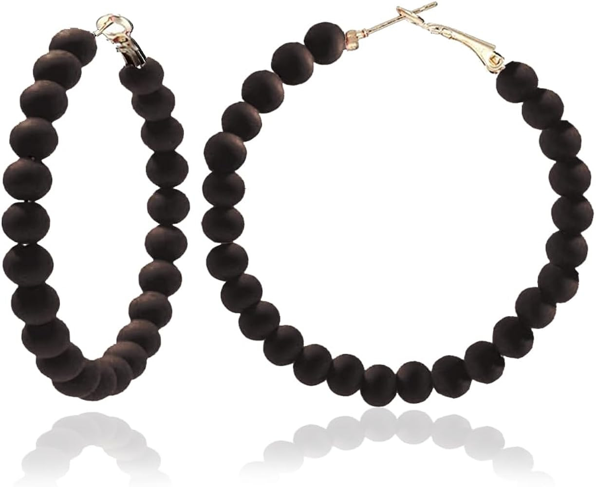 Boho Beaded Hoop Earrings Bohemian Multicolor Candy Acrylic Circle Round Chic Dangle Earrings for... | Amazon (US)