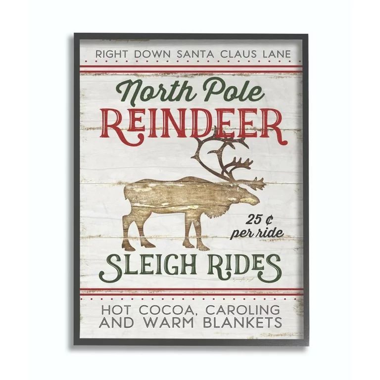 Stupell Industries North Pole Reindeer Wood Texture Holiday Christmas Word DesignFramed Wall Art ... | Walmart (US)