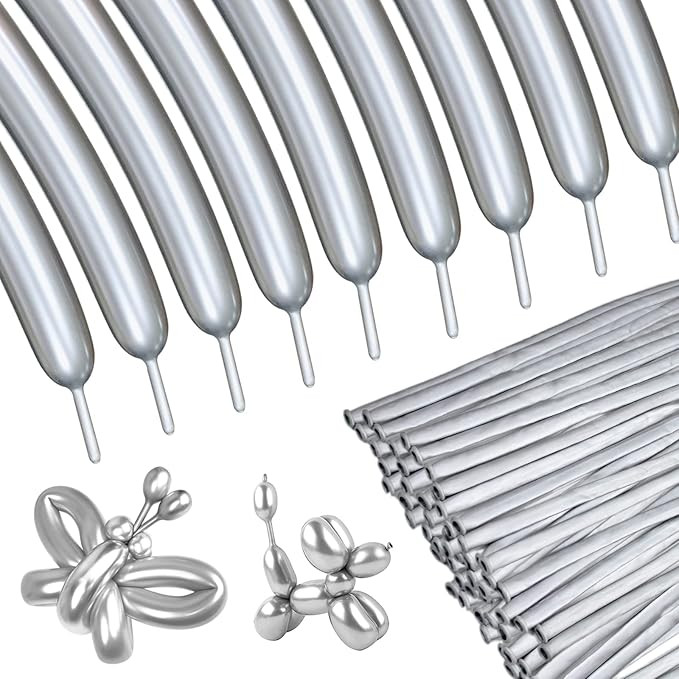 Silver Metallic 260 long Balloons 100 Pack Modeling Long Magic Balloons Shiny Latex DIY Animal Ba... | Amazon (US)