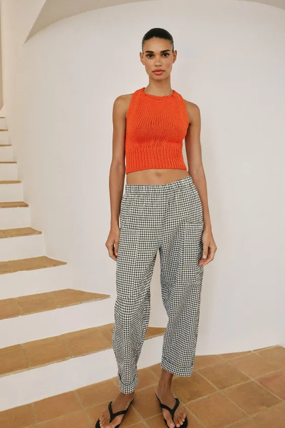 CHECK TROUSERS WITH ELASTIC WAIST | Zara UK