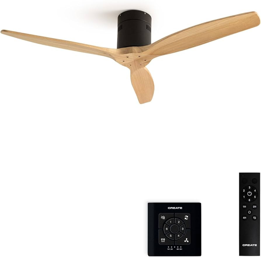 CREATE / WINDCALM M/Deckenventilator ABS Schwarz Hellesholzfl\u00fcgel-Optik mit Fernbedienung un... | Amazon (DE)