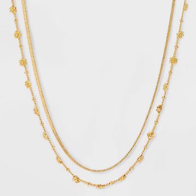 Floral Stationed Layered Necklace - Universal Thread™ Gold | Target