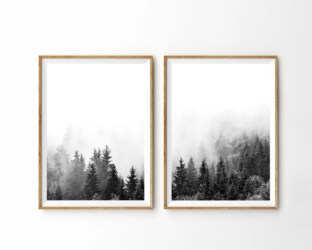 Forest Print Set of 2 Modern Wall Art Minimalist Decor Black and White 2 Piece Landscape Photogra... | Etsy (US)
