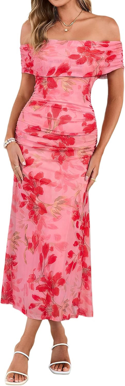 Simplee Womens Off Shoulder Maxi Dress Summer Floral Wedding Guest Dresses | Amazon (US)