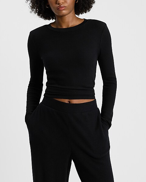 Waffle Fitted Crew Neck Long Sleeve Tee | Express
