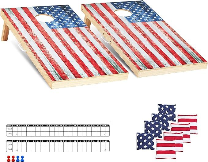 Cornhole Set 4'x2' Regulation Size Cornhole Boards Solid Wood Printed Pattern,Includes 8 Regulati... | Amazon (US)
