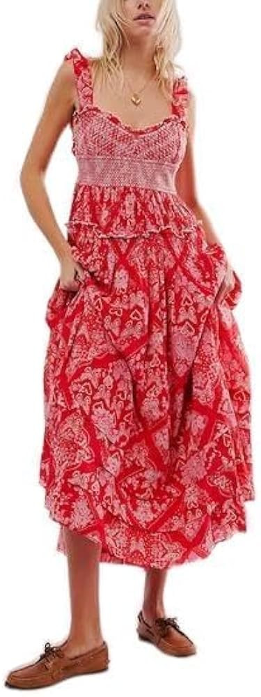 Women Summer Boho Floral Maxi Dress Cap Sleeve Sweetheart Neck Flowy Beach Dress Y2K Bohemian Sun... | Amazon (US)