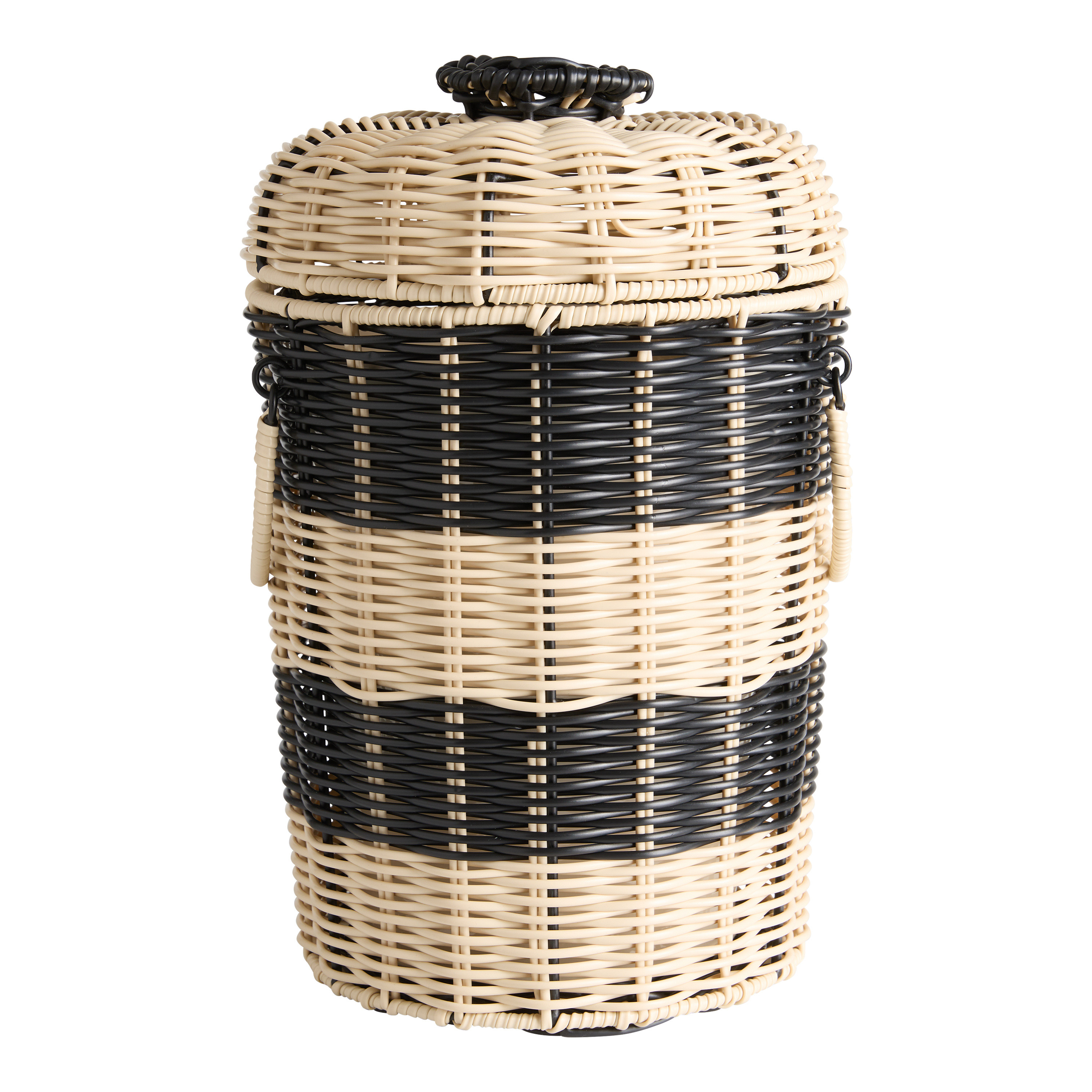 Black and Cream Faux Rattan Outdoor Ice Bucket | World Market