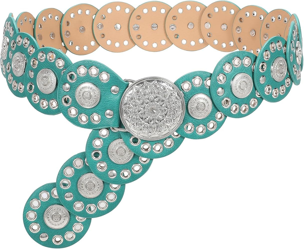 WHIPPY Western Belts for Women Vintage Disc Waist Belts Concho Leather Belts Boho Waist Belt for ... | Amazon (US)