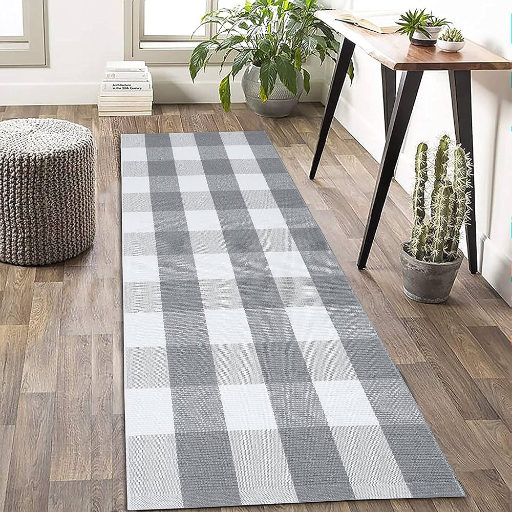 KOZYFLY Buffalo Plaid Check Outdoor Rug Grey 2' x 4.3' Farmhouse Rug Hallway Runner Checkered Cot... | Amazon (US)