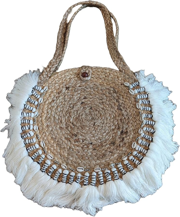 Kayla Jute Handcrafted Crossbody Natural Women Fringe Handbags Summer Boho Bohemian Beach Shoulde... | Amazon (US)