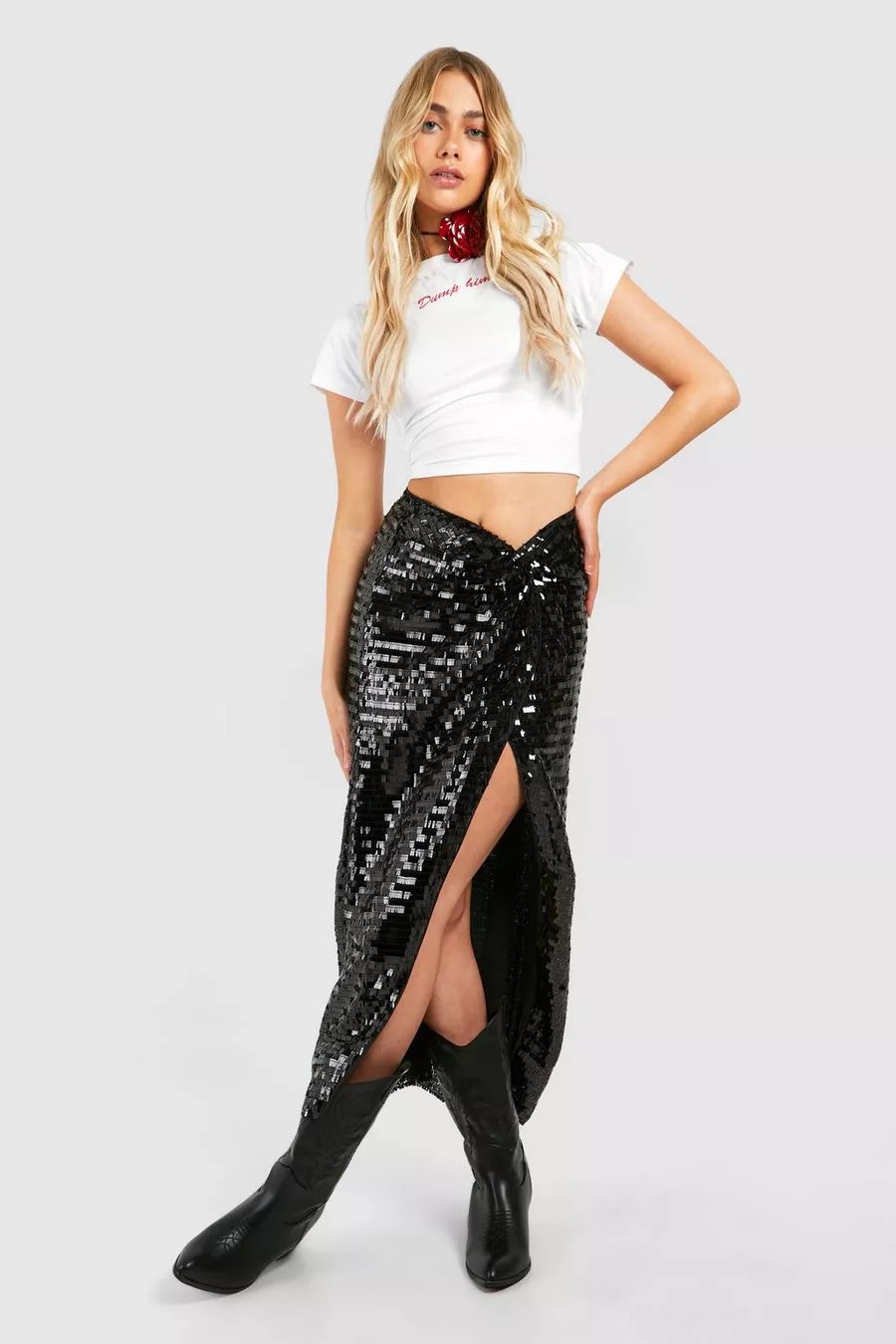 Shard Sequin Twist Knotted Maxi Skirt | Boohoo.com (UK & IE)