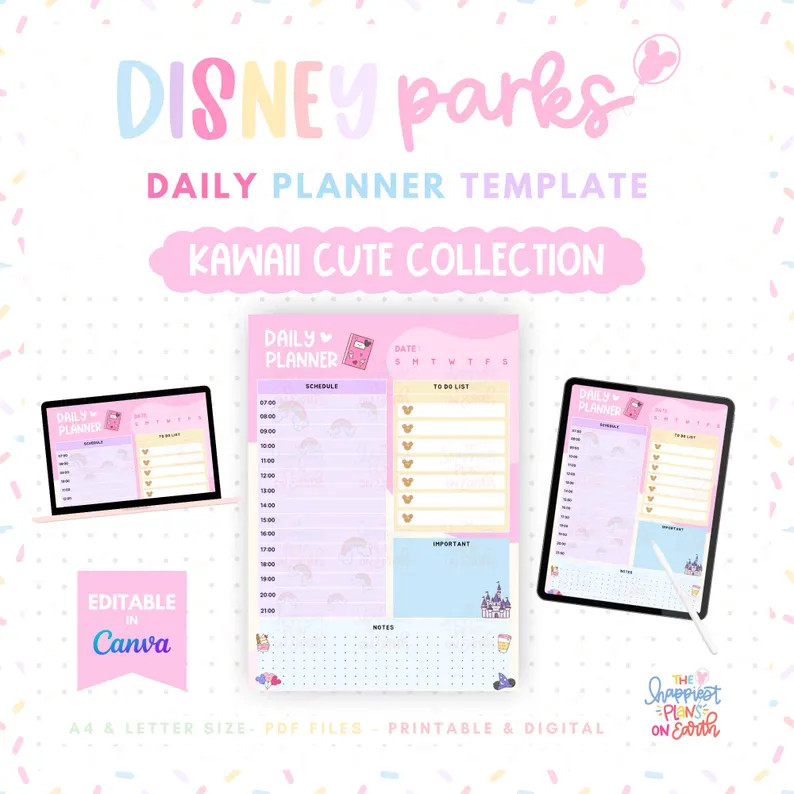 Disneyworld Kawaii Cute Daily Planner Printable Template Digital Disneyworld Everyday Planner Dis... | Etsy (US)