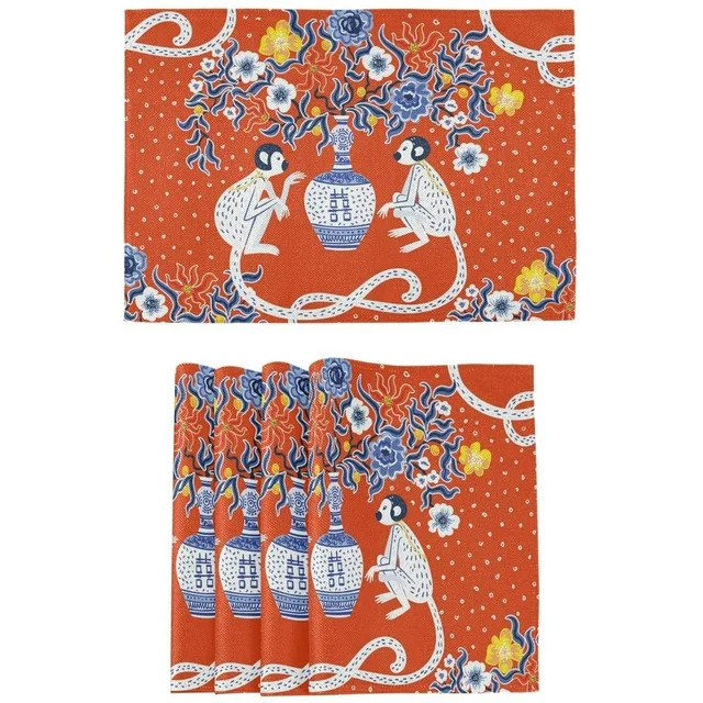 Hidove Beautiful Vintage Monkeys Chinoiserie Style Placemats Set of 6 Heat Resistant Stain Resist... | Walmart (US)